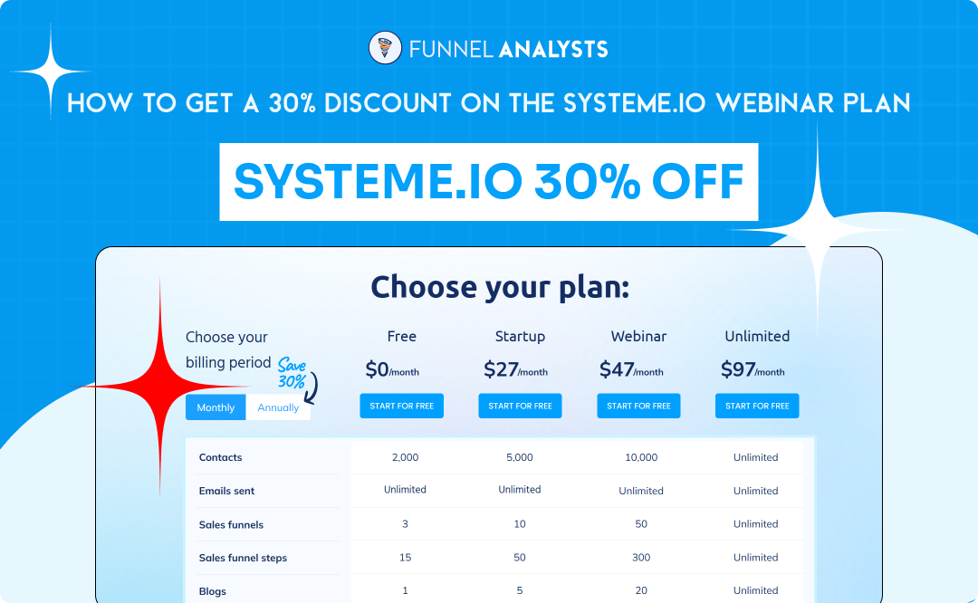 Get a discount off the Systeme.io webinar plan and save on powerful webinar hosting tools